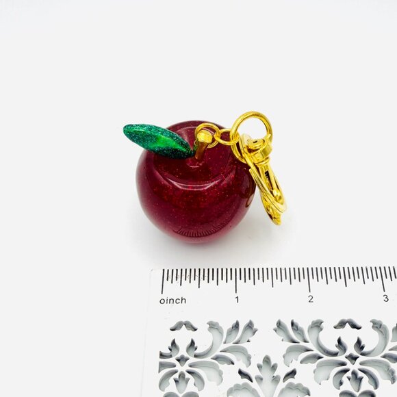 3703 APPLE KEYCHAIN BAG CHARM GLOSSY GLITTER EFFECT - Picture 4 of 5